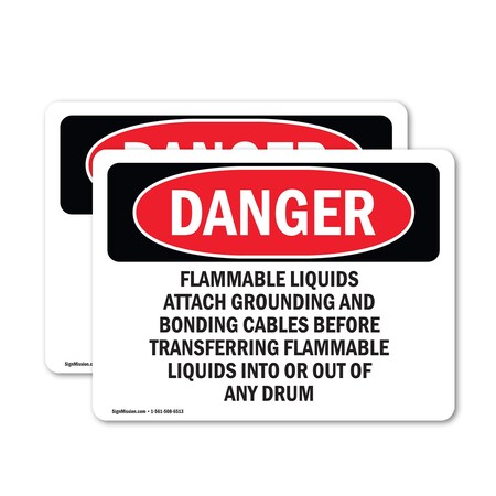 Signmission Flammable Liquids Attach Grounding And Bonding Danger Sign, Vinyl Decal, 14in W x 10in L, 2PK OS-2PACK-DS-D-1014-L-2348